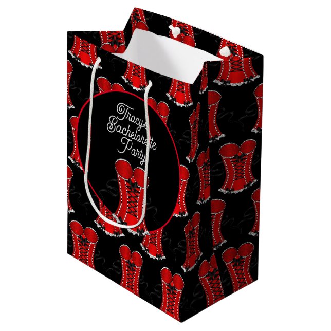 Kokettes Rotkorsett Mittlere Geschenktüte (Vorderseite Schrägansicht)