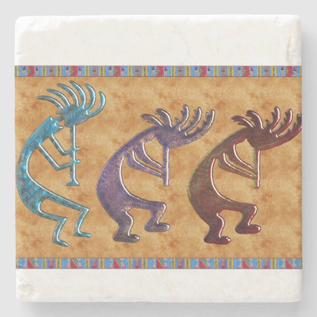 Kokopelli 3D Anasazi Native American Motif Steinuntersetzer (Vorderseite)