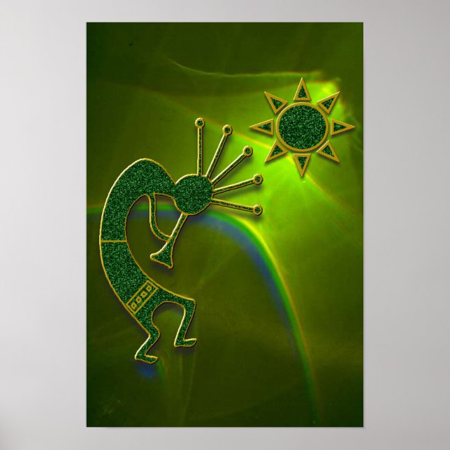 Kokopelli Abstrakt in Grün Poster (Vorne)