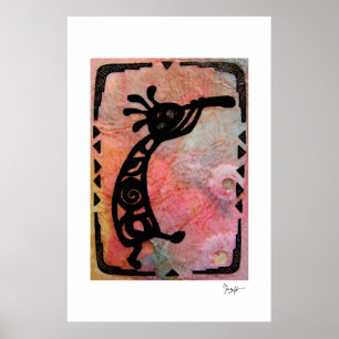 Kokopelli auf Reis-Papier und gemaltem Hintergrund Poster