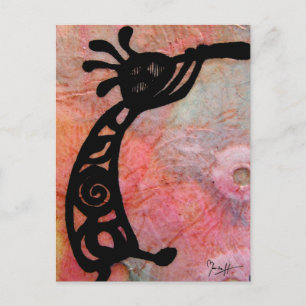 Kokopelli auf Reißpapier und lackiertem Hintergrun Postkarte