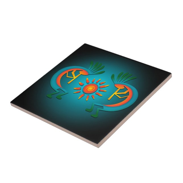 Kokopelli avec carreaux en céramique Sun Turquoise (Côté)