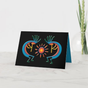 Kokopelli avec la carte de voeux noire Sun Southwe