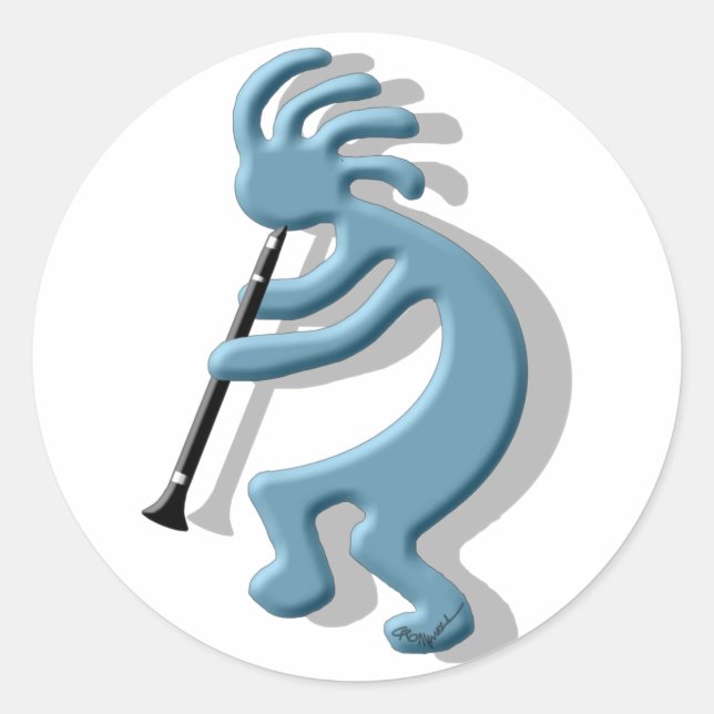 Kokopelli Clarinet Runder Aufkleber (Vorderseite)