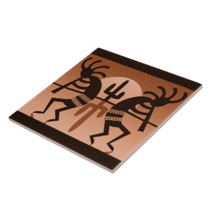 Kokopelli Desert Sun Cactus Carreaux en céramique 