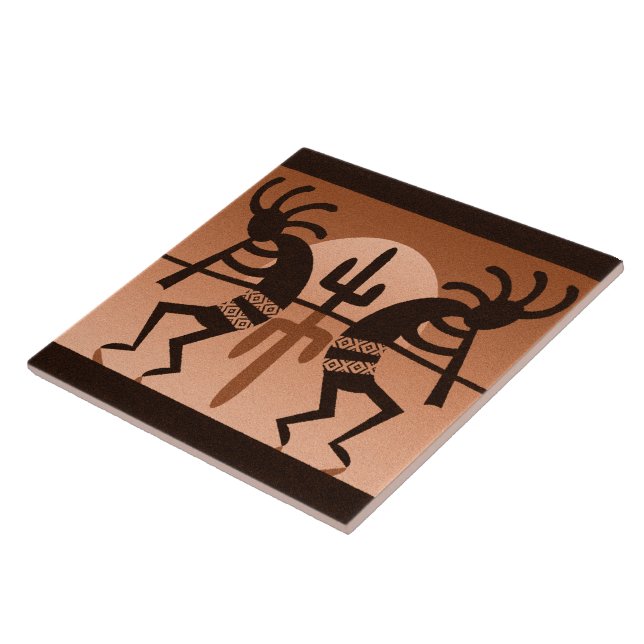 Kokopelli Desert Sun Cactus Carreaux en céramique  (Côté)