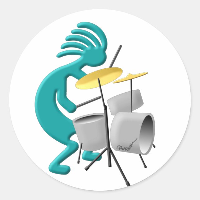 Kokopelli Drummer Runder Aufkleber (Vorderseite)