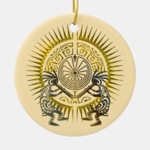 Kokopelli Duo - Mann im Maze - Sonne 1 Keramik Ornament