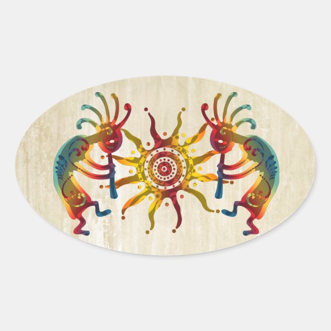 KOKOPELLI DUO SUN + Ihre Ideen Ovaler Aufkleber (Vorderseite)