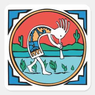 Kokopelli Farbe Quadratischer Aufkleber