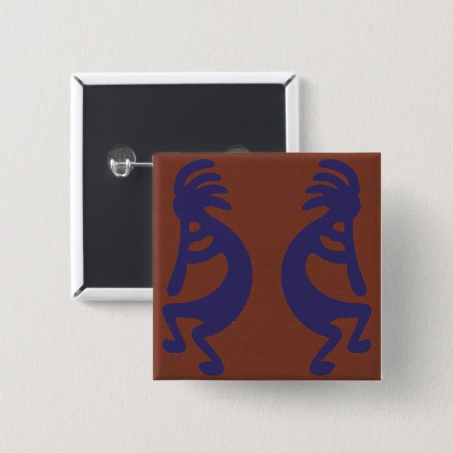 Kokopelli-Flute Abbildung: Blau auf Rot Button (Vorne & Hinten)