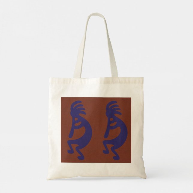 Kokopelli-Flute Abbildung: Blau auf Rot Tragetasche (Rückseite)