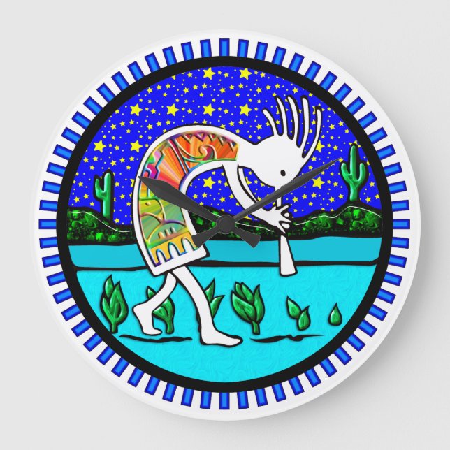 Kokopelli Flute Player Southwestern Clock Große Wanduhr (Vorderseite)