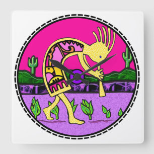 Kokopelli Flute Player Südwestuhr Quadratische Wanduhr
