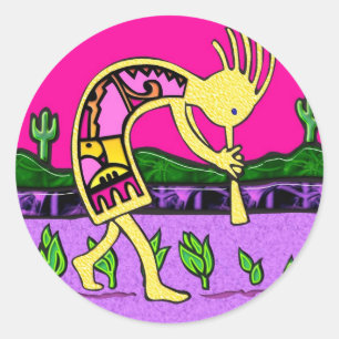 Kokopelli, Flute Spieler der Wüste Runder Aufkleber