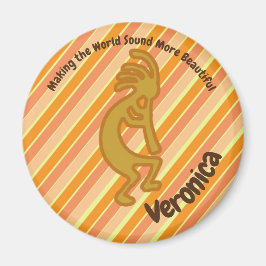 Kokopelli Gold Orange Stripe Flute Player Magnet