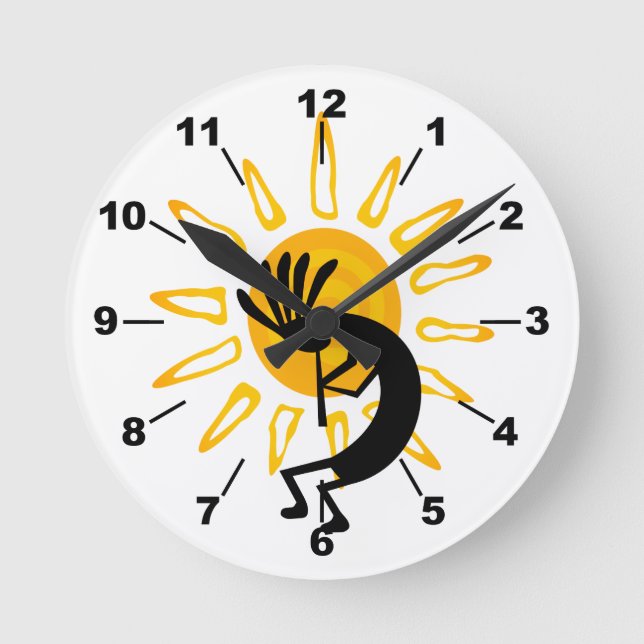 Kokopelli Gold Sun Runde Wanduhr (Vorderseite)
