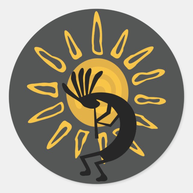 Kokopelli Gold Sun Südwest-Aufkleber Runder Aufkleber (Vorderseite)