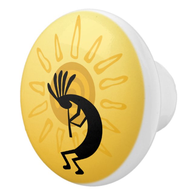 Kokopelli Golden Sun Southwest Door Knob Keramikknauf (Rechts)