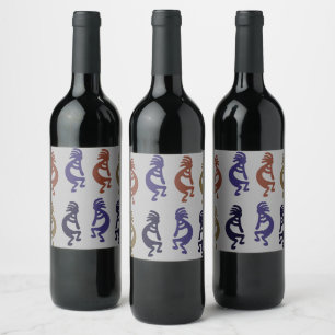 Kokopelli Group of Flute Playing Figures Wine Labe Weinetikett