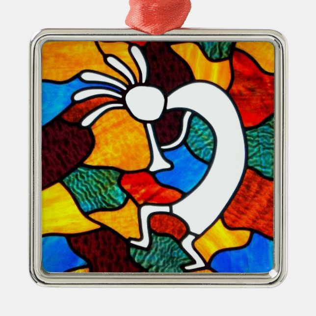 Kokopelli-Hartglas Silbernes Ornament (Vorne)