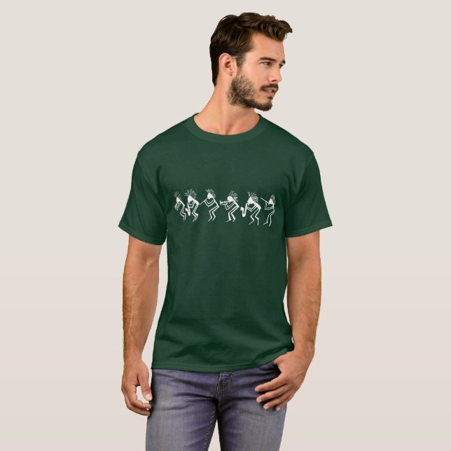 Kokopelli Horn-und Flötenspieler-Petroglyphe T-Shirt (Vorne ganz)