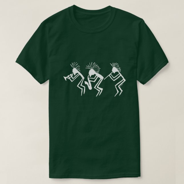 Kokopelli Horn-und Flötenspieler-Petroglyphe T-Shirt (Design vorne)