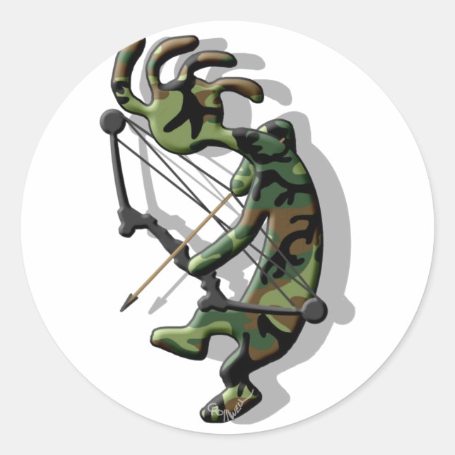 Kokopelli Hunter Runder Aufkleber (Vorderseite)