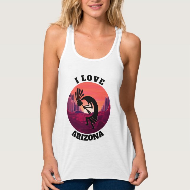 Kokopelli I Liebe Arizona Roter Sonnenaufgang Mode Tank Top (Vorderseite)