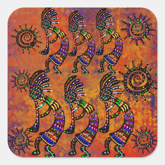 Kokopelli-Kunst  Quadratischer Aufkleber (Vorderseite)
