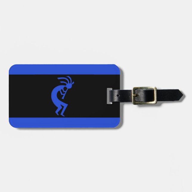 Kokopelli lang Blau Gepäckanhänger (Vorderseite horizontal)