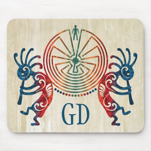 KOKOPELLI / MAN IN DER MAZE + Ihr Monogramm Mousepad (Vorne)