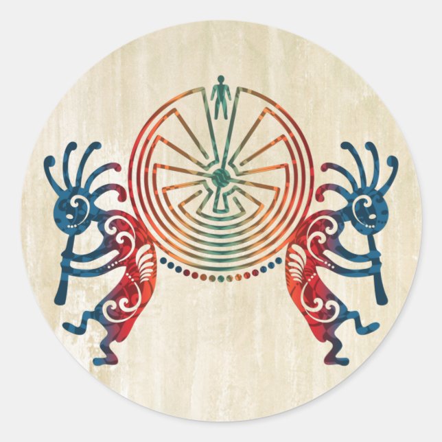 KOKOPELLI / MAN IN DER MAZE + Ihre Ideen Runder Aufkleber (Vorderseite)