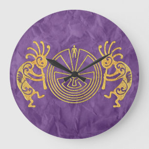 KOKOPELLI / MAN IN MAZE Gold + Ihre Ideen Große Wanduhr