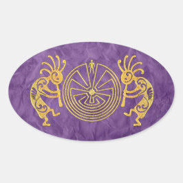 KOKOPELLI / MAN IN MAZE Gold + Ihre Ideen Ovaler Aufkleber