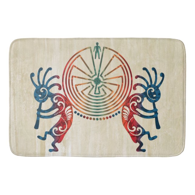 KOKOPELLI/MANN IM LABYRINTH gefärbt + Ihre Ideen Badematte (Vorderseite)