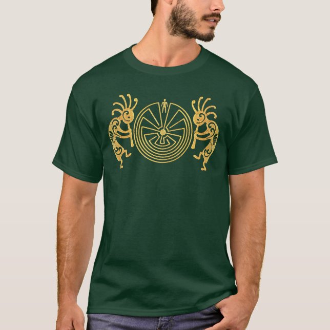 KOKOPELLI/MANN IM LABYRINTH-Gold + Ihre Ideen T-Shirt (Vorderseite)