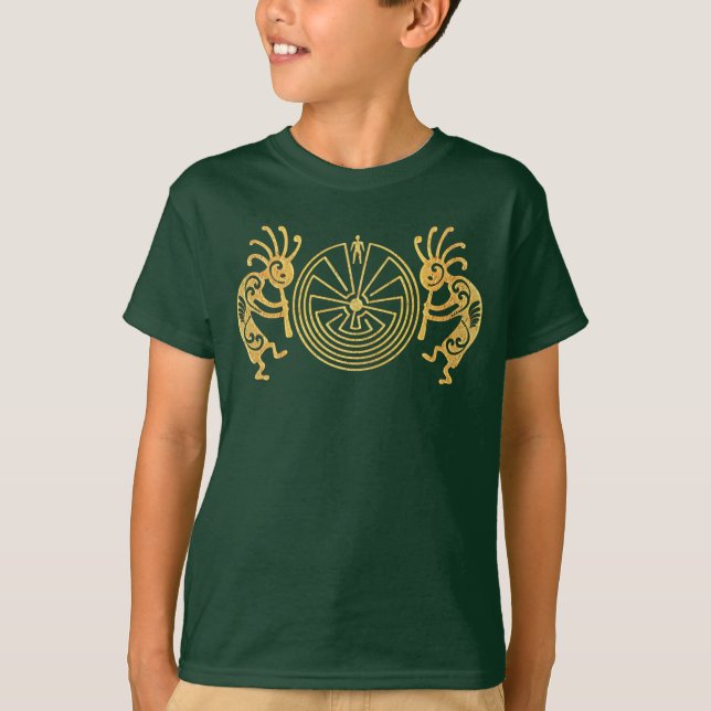 KOKOPELLI/MANN IM LABYRINTH-Gold + Ihre Ideen T-Shirt (Vorderseite)