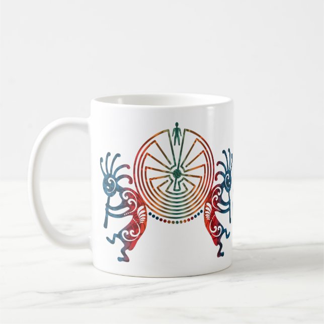 KOKOPELLI/MANN IM LABYRINTH + Ihr Monogramm Kaffeetasse (Links)