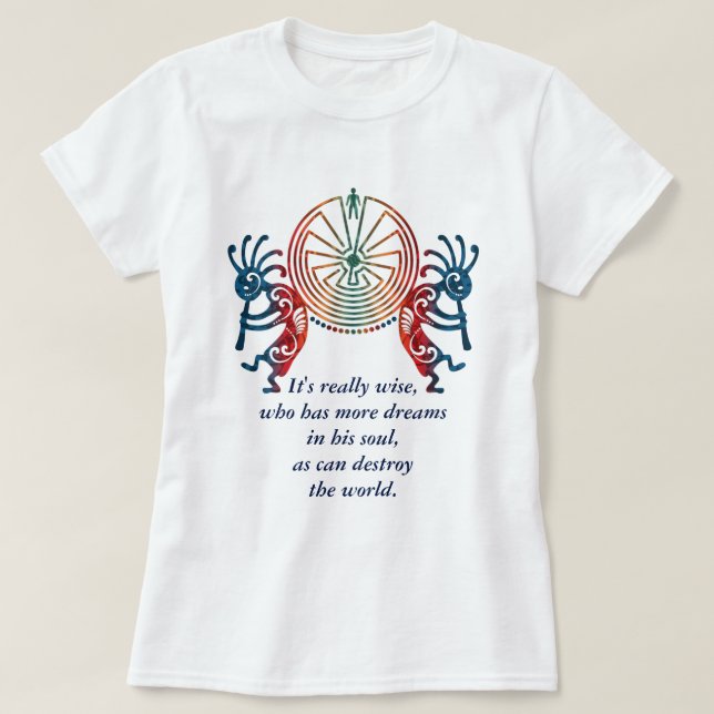 KOKOPELLI/MANN IM LABYRINTH + Ihr Text T-Shirt (Design vorne)