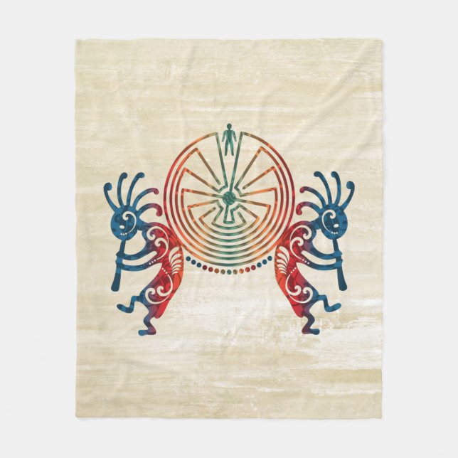 KOKOPELLI/MANN IM LABYRINTH + Ihre Ideen Fleecedecke (Vorderseite)