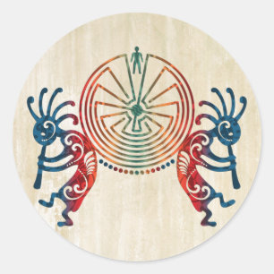 KOKOPELLI/MANN IM LABYRINTH + Ihre Ideen Runder Aufkleber