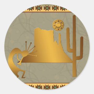 Kokopelli Mesa & Cactus Set #2 Runder Aufkleber