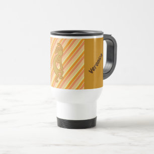 Kokopelli mit Flute Gold Orange Streifen Südwestli Reisebecher