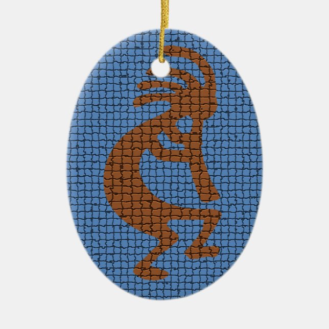 Kokopelli mit flutmosaik gepolstertem Muster Keramik Ornament (Vorne)
