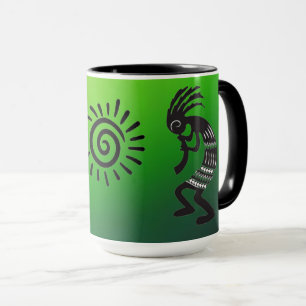 Kokopelli mit nativem amerikanischem Sonnensymbol Tasse