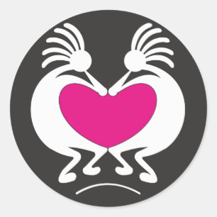 Kokopelli mit rosa Herzen Runder Aufkleber