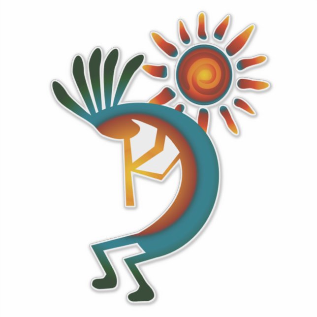 Kokopelli mit Sun 14" Vinyl Sticker (Vorderseite)