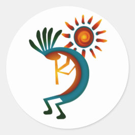 Kokopelli mit Sun 3" Klassischer Rundaufkleber Runder Aufkleber