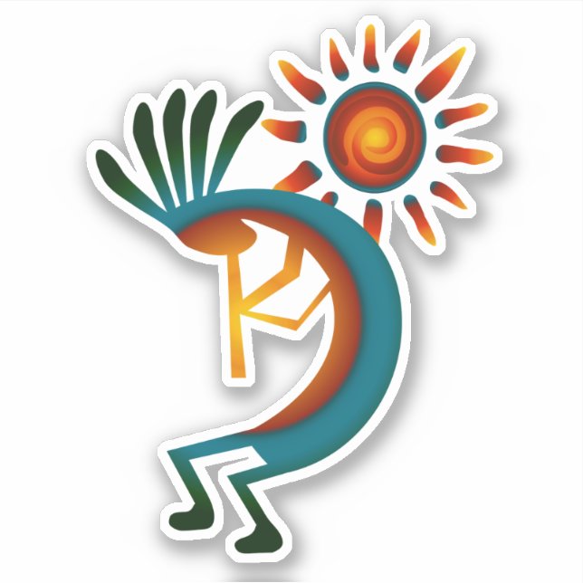 Kokopelli mit Sun 4" Vinyl Sticker (Vorderseite)